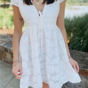 Women's White Floral Tie-Front Summer Dress
